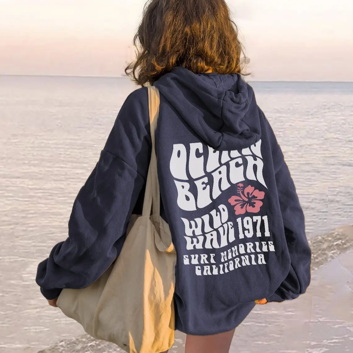 Ocean Beach Hoodie, Vintage California Surf Sweatshirt, Hibiscus Flower Hoodie, Oversized Aesthetic Beach Vibes Unisex Shirt, Surf Hoodies