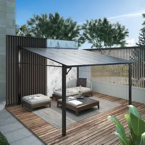 GARVEE 10x12FT Lean to Gazebo, Hardtop Wall Pergola with Polycarbonate Roof, Aluminum Frame Mounted Gazebo for Lawn Patio Deck Yard and Party