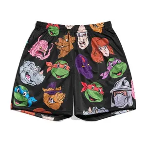 TNNT AOP Anime Shorts Black Unisex Sports Double-Layered Inner Shorts Full Print Drawstring Design Men Women Mesh Basketball Shorts 4 Pockets 5.5 Inseam
