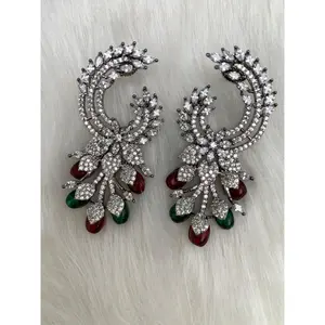 AD Color Stone Statement Victorian Earrings