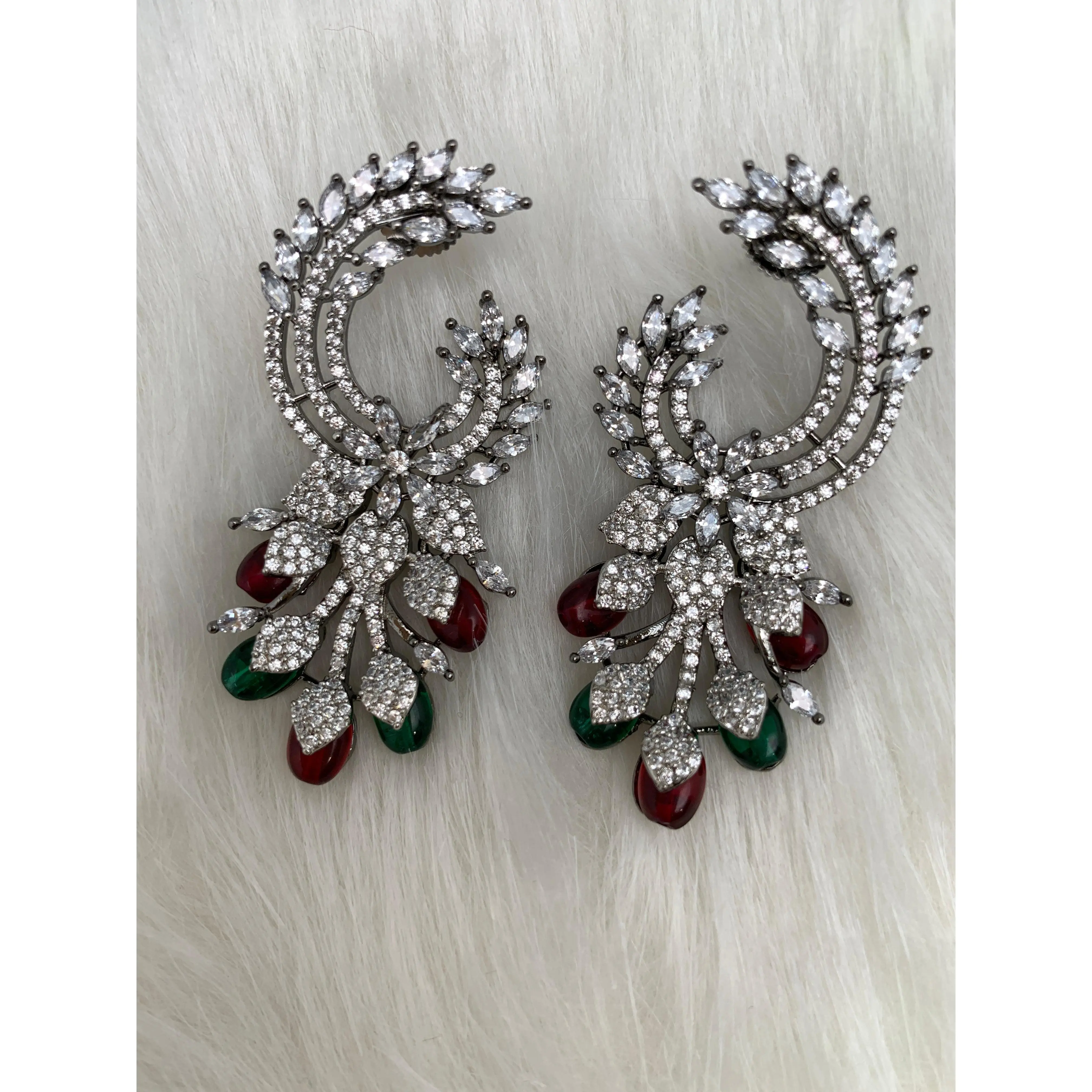 AD Color Stone Statement Victorian Earrings