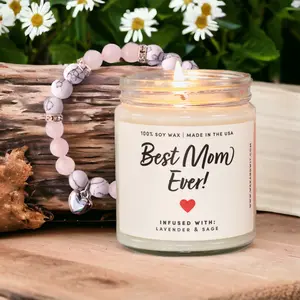 Wax & Wit Best Mom Ever Candle with Bracelet, Gifts for Mom, Candles for Mom, Mom Gifts, Jewelry for Mom - 9oz