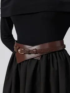 Women's Solid Color PU Leather Belt, Fashionable Waistband for Jeans & Short Skirt, Casual Versatile Accessories for Daily Wear