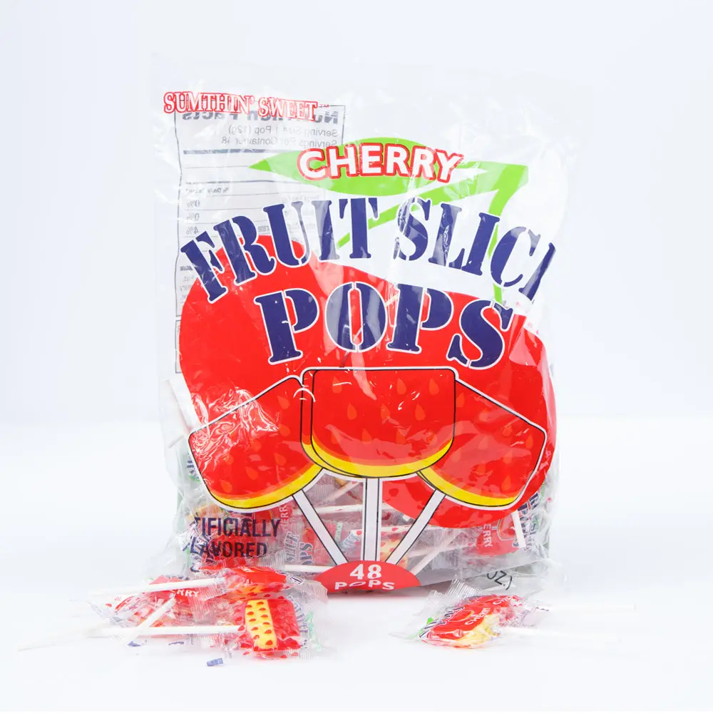 Fruit Slice Pops Cherry 48 ct. - Sweet and Hard Lollipop Candy with Cherry Flavor - 48 Count Bag Snack Bonbon