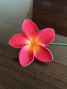 Plumeria Foam Flower with Stem Red 3"