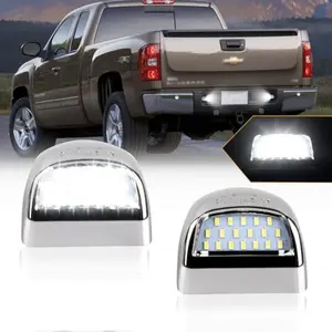 LED License Plate Tag Lights 2Pcs Chrome Housing For Chevy Silverado GMC Sierra 1500 2500 3500 Suburban Tahoe Avalanche Traverse Yukon XL Escalade