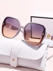 Luxury Hinge Sunglasses, Unisex Casual Fashion, Large Square PC Frame, Includes Case and Cloth, Trendy Gradient Shades