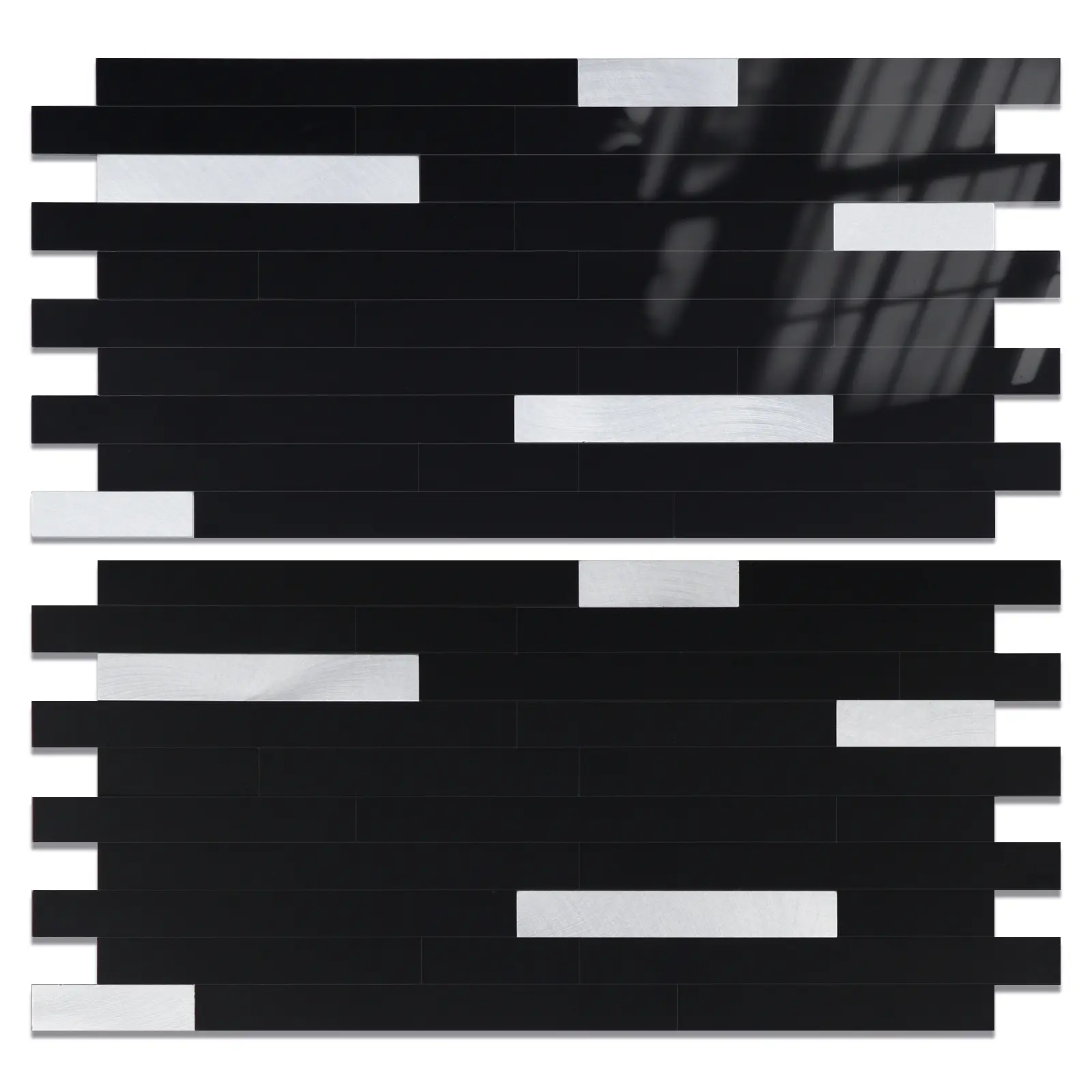 Yipscazo 20 Sheets Peel and Stick Stone Metal Backsplash, PVC Wall Tiles Stick on Tiles for Backsplash Kitchen, Bathroom, Fireplace (6'' X 12'', Black)