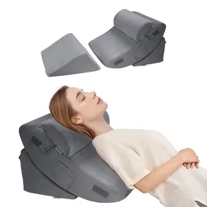 Wedge Pillow for Sleeping, 4 Pcs Adjustable Orthopedic Bed Wedge Set, Support Leg Neck Shoulder, Post Surgery Pillow for Back Pain, Acid Reflux, Snoring Relief, Sitting up in Bed, Dark Grey