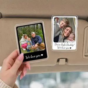 Custom Photo Car Visor Clip Personalized Picture Frame Car Accessory for Dad Husband Men Retro Instant Photo Aesthetic Sentimental Clear Acrylic Drive Safe Daddy Father's Day Gift Birthday Present From Kids Cute Car Decor