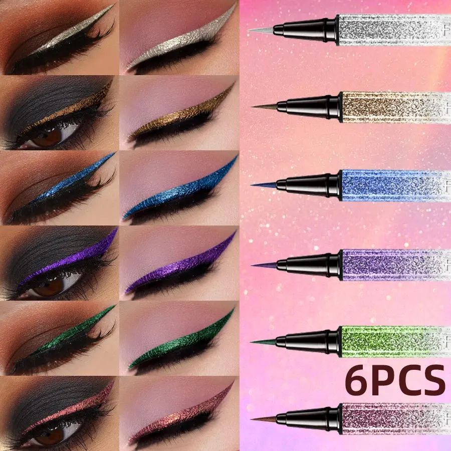 Sparkle Liquid Eyeliner Pen, Diamond Gloss Finish, No Chalk Powder, Multi-Color Combination, Intense Holiday Eye Makeup, Glitter Cosmetics, Shimmer, Eye Makeup Product, Enhance Eye Makeup