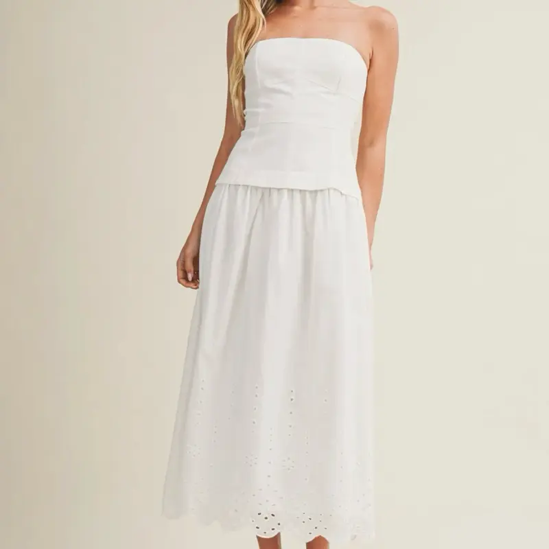 Strapless eyelet midi dress
