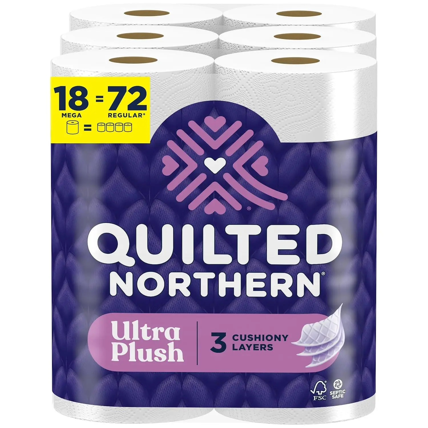 Quilted Northern Ultra Plush Toilet Paper, 6 Mega Rolls = 24 Regular Rolls, 4X More Absorbent*, 3-Ply Soft Toilet Tissue