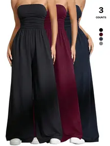 Women's Strapless Jumpsuit, High Waist Wide Leg Romper, Sleeveless Sexy Design, Spring & Fall Beach Vacation, Fitted A-Type Plain Pattern Womenswear
