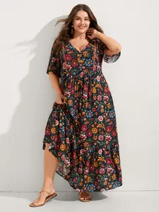【Summer Turn-Up】Bloomchic Rayon Floral Lace Trim Button Maxi Dress 2026 Summer Pick for Mother's Day