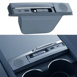 New 2024–2025 Tesla Model 3/Y Center Console Docking Station & Interior Accessory — Tesla USB Charging Hub featuring Retractable Fast-Charging Cables and Built-in Apple Watch Charger outdoorfun