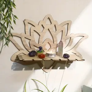 Boho Style Wooden Wall Mount Shelf, Hollow Design, Artificial Wood, Decorative Home Decor Organizer, Holds Stones, Candles, Essential Oils, Spiritual Items