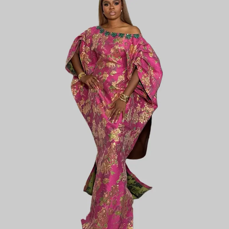 Boubou Dress Luxury African Dress with Elegant Floral Print Asymmetric Design for Special Occasions Handmade Pure Silk Rich Brocade Fine Cotton. Bubu . African dress Casual Womenswear Elegance