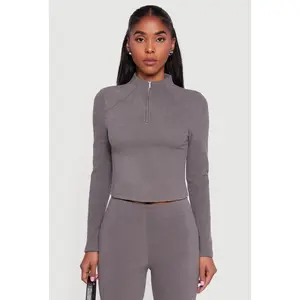 Brushed Rib Knit Long Sleeve Mock Neck Top