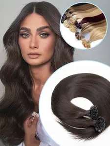 Seamless Remy Human Hair K-Tip Extensions U-Tip Profile Pre-Bonded Keratin Strands Hot Fusion Straight Hairpiece For Women Natural Blending Long Hair Extension Versatile Daily Wear Party Prom Formal Event Wedding Style