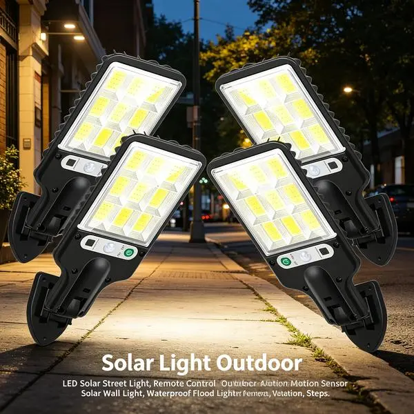 4-Pack 6000 Lumens 108COB LED Solar-Powered Motion Sensor Wall Lamps - IP65 Waterproof, Remote Control, Durable Solar Fence Security Lights for Outdoor Wall, Garden (Home Supplies), Solar Fence Lights