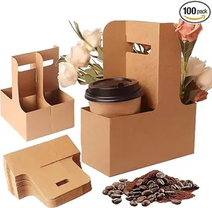 Sturdy Assembleable 2-Cup/4-Cup Disposable Drink Holder, 50-Count Pack for Coffee, Tea, Beverage and Food Delivery, Kitchenware Drinkware Accessory