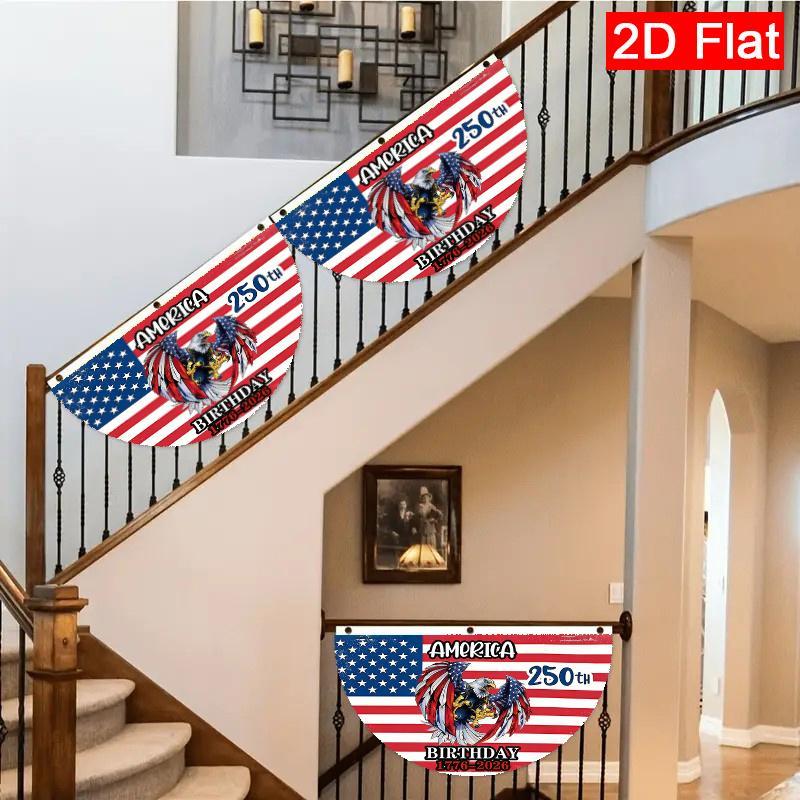 2D Flat American Flag Bald Eagle Semi-Circular Garden Flag |   Double-Sided Polyester Outdoor Yard Decor for Patio Lawn Wall - Welcome Spring 250th Anniversary