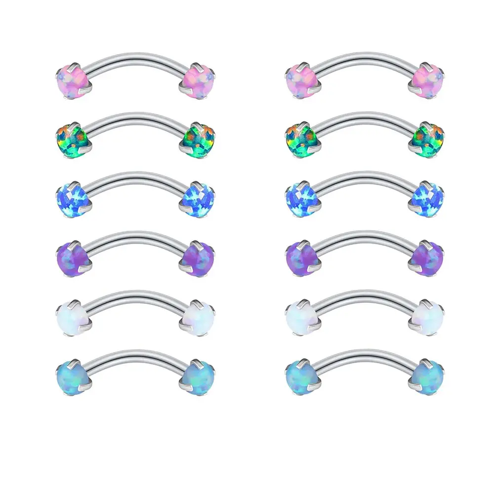 D.Bella 12-Pack 16G Curved Barbell Retainers, Simple 8mm Unisex Body Jewelry in Mixed Colors for Eyebrow and Belly Piercing, Daily Wear, Curved Barbell Piercing