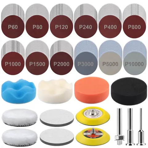 133PCS Wet Dry Sanding Disc Drill Polishing Kit-3 Inch Car Polishing Pads Set,Headlight Restoration Kit,Hook and Loop Sandpaper Buffing Pads for Car,Metal,Wood, Diy Projects, 1/4 Inch