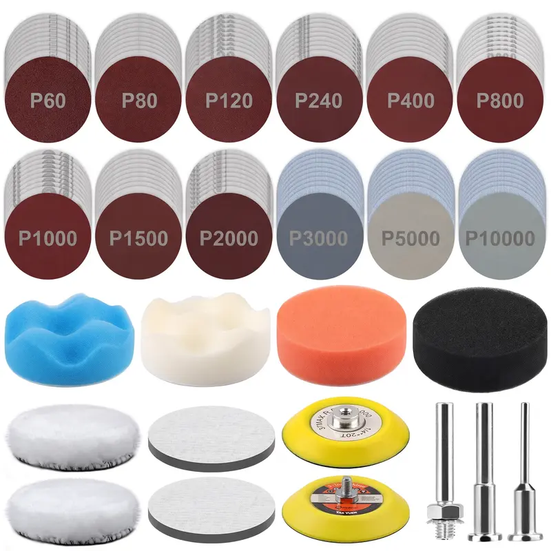 133PCS Wet Dry Sanding Disc Drill Polishing Kit-3 Inch Car Polishing Pads Set,Headlight Restoration Kit,Hook and Loop Sandpaper Buffing Pads for Car,Metal,Wood, Diy Projects, 1/4 Inch