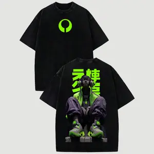 Cyberpunk Anime Graphic T-Shirt, Neon Streetwear Back Print Tee, Techwear Aesthetic Shirt, Futuristic Girl Outfit, Gen Z Street Style Top