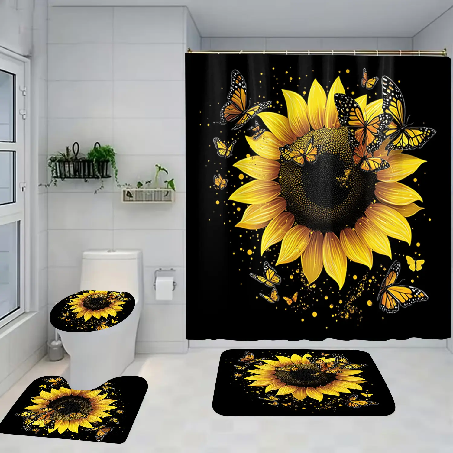 1/4 piece dish kiss design bathroom set, Bathroom decoration accessories, including soft floor mat, toilet seat cushion, shower curtain, home decor, floor mat with rebound, water absorption, anti slip