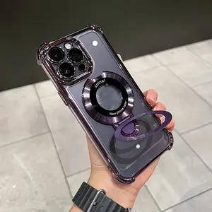 iPhone Magnetic Case - Transparent Plated Acrylic Cover for iPhone 11 12 13 14 15 16 Pro Max Plus - Wireless Charging Stand