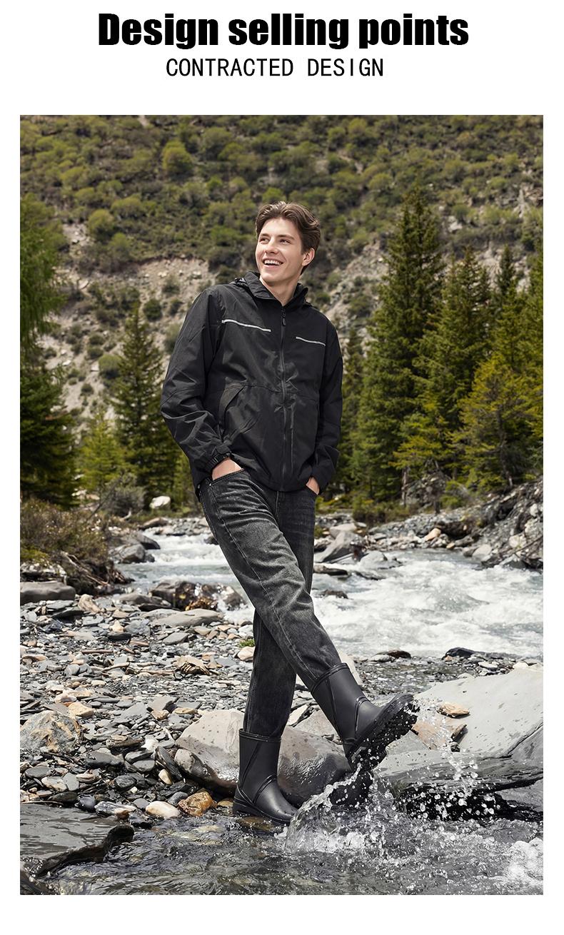 Black Waterproof Rain Boots Men Women Non Slip Rubber Boots Mid Calf Lightweight Work Boots Outdoor Fishing Garden Rain Shoes Trending TikTok