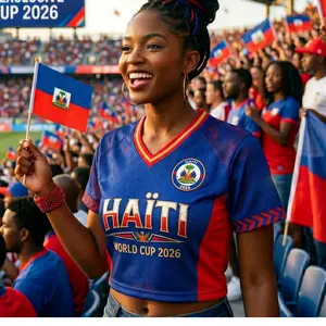 Haiti Soccer Crop Top, Blue Red Football Fan Shirt, Women's Match Day Athletic Tee