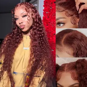 GK Reddish Brown Deep Wave Lace Front Wigs Human Hair 13x6 HD Transparent Lace Front Wigs for Women 200 Density Copper Auburn Colored Wig Glueless Pre Plucked with Baby Hair 30 Inch
