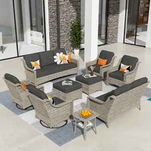 ALTRIGUS 9-Piece Patio Furniture Set Outdoor Sectional Sofa with 3-Seat & 2-Seat Sofas 2 Swivel Rocking Chairs 2 Armchairs 2 Ottomans & 1 Side Table Waterproof Complete Conversation Set