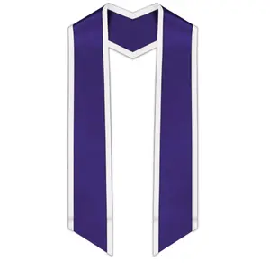 Purple Slanted Graduation Stole with White Trim