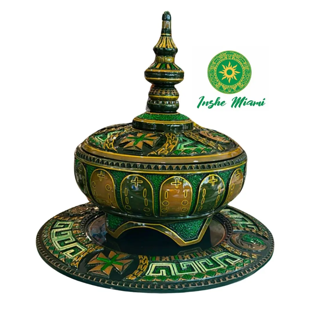 Batea y tablero de los 16 Mejis de Ifá – Edición Real Verde y Oro