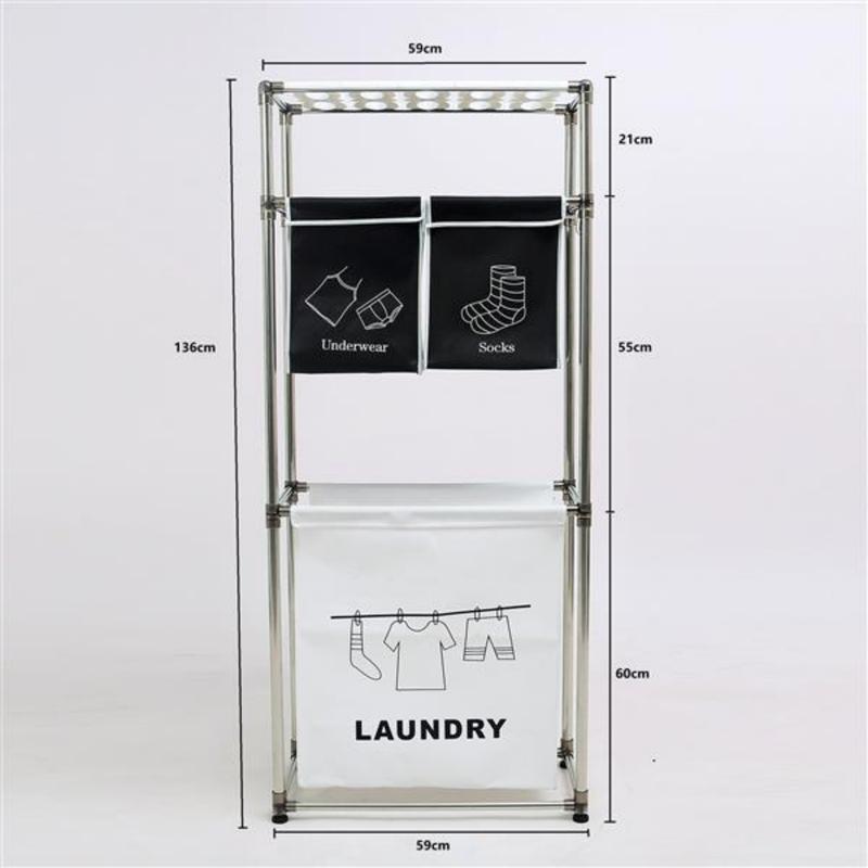 2-3 Tier Laundry Hamper with Removable Fabric Bins, Freestanding Laundry Sorter Organizer with Hooks, Foldable Sorting Basket for Bedroom, Bathroom & Dorm (3-Tier)
