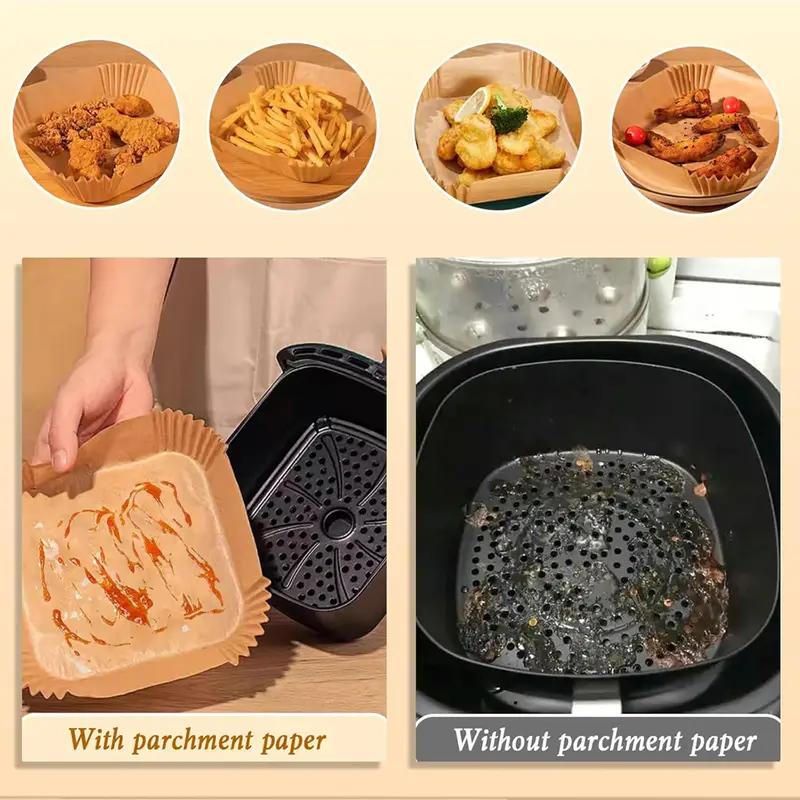 100Pcs Square Parchment Paper Liners, 6.1IN Non-Stick Unbleached Baking Sheets, Oilproof Waterproof Disposable Kitchen Liners for Air Fryer Microwave Bakeware