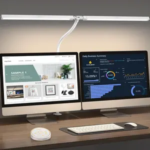 Led Desk Lamp for Office Home - Eye Caring Architect lamp with Clamp,Dual Screen Computer Monitor Work Smart Light: 24W 5 Color Flexible Adjustable Lighting Table Lamp for Study White