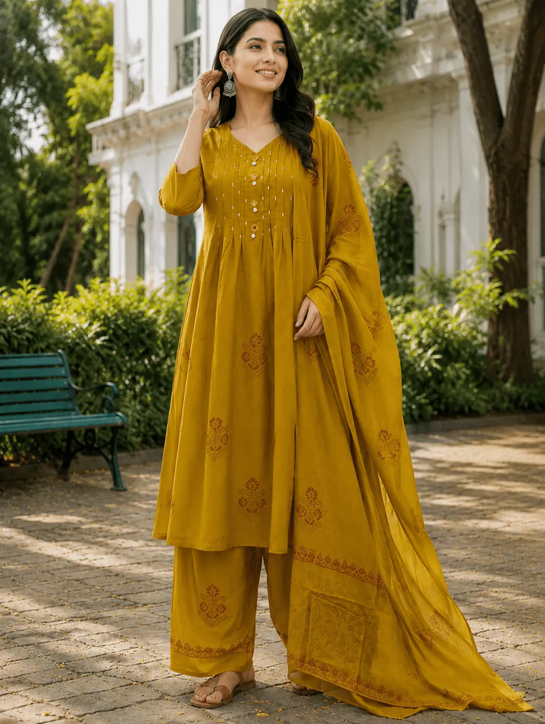 Dabu Cotton 3-Piece Set in Olive Green