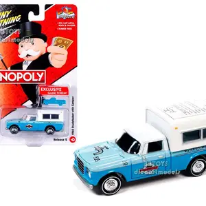 Monopoly 1960 Studebaker Pickup Truck Light Blue and Blue Two-Tone with Camper "Water Works" and Game Token, Exclusive 1/64 Diecast Model Car