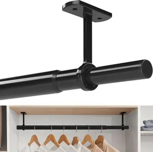 Heavy-Duty Stepless Telescopic Closet Rod, 17-95 Inch Adjustable Ceiling or Wall Mounted Clothes Hanging Rod for Closet Kitchen Laundry Room Living Room Balcony, Black