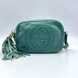 Pre-owned GUCCI Leather Crossbody Bags Pebbled Calfskin Small Soho Disco Bag Emerald Green