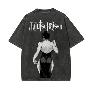 Jujutsu Kaisen Vintage Washed Oversized T-Shirt Dark Anime Graphic Tee Casual Streetwear For Men Women