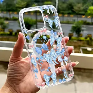 Blue Bow Tie Compatible with iPhone 16 15 Pro Max Plus 14 13 12 mini 11 X XR XS Beautiful Gift Durable shockproof Anti-Scratch PC Protective Case Design Offers Shockproof Supports Magnetic Wireless Charging