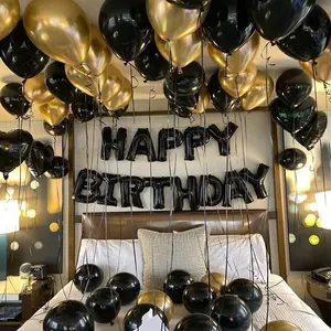 53Pcs Black And Gold Birthday Party Decor Set | PET Happy Birthday Balloon Banner & Latex Balloons | Quick Shipping Party Home Decor Kit for Theme Party & Reveal Supplies