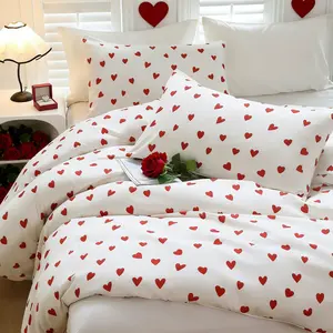 Classic Small Heart Bedding Set, Includes 1 Duvet Cover  and 2 Pillowcases  No Insert, Breathable Fabric, Perfect Gift, Suitable for All Seasons